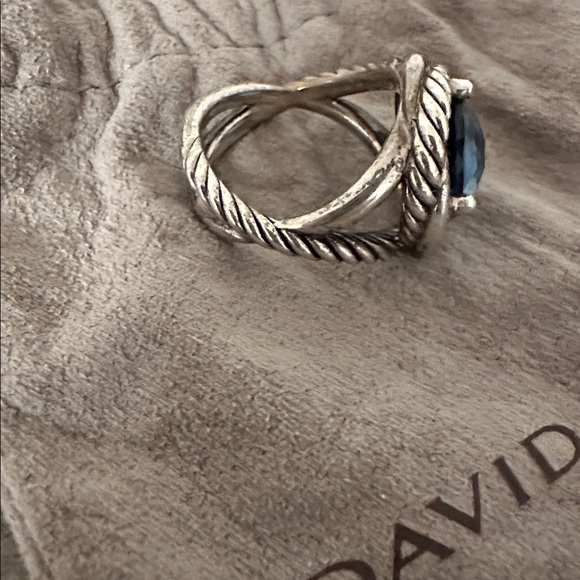 David Yurman Silver Ring with Aquamarine Gem - Picture 4 of 4